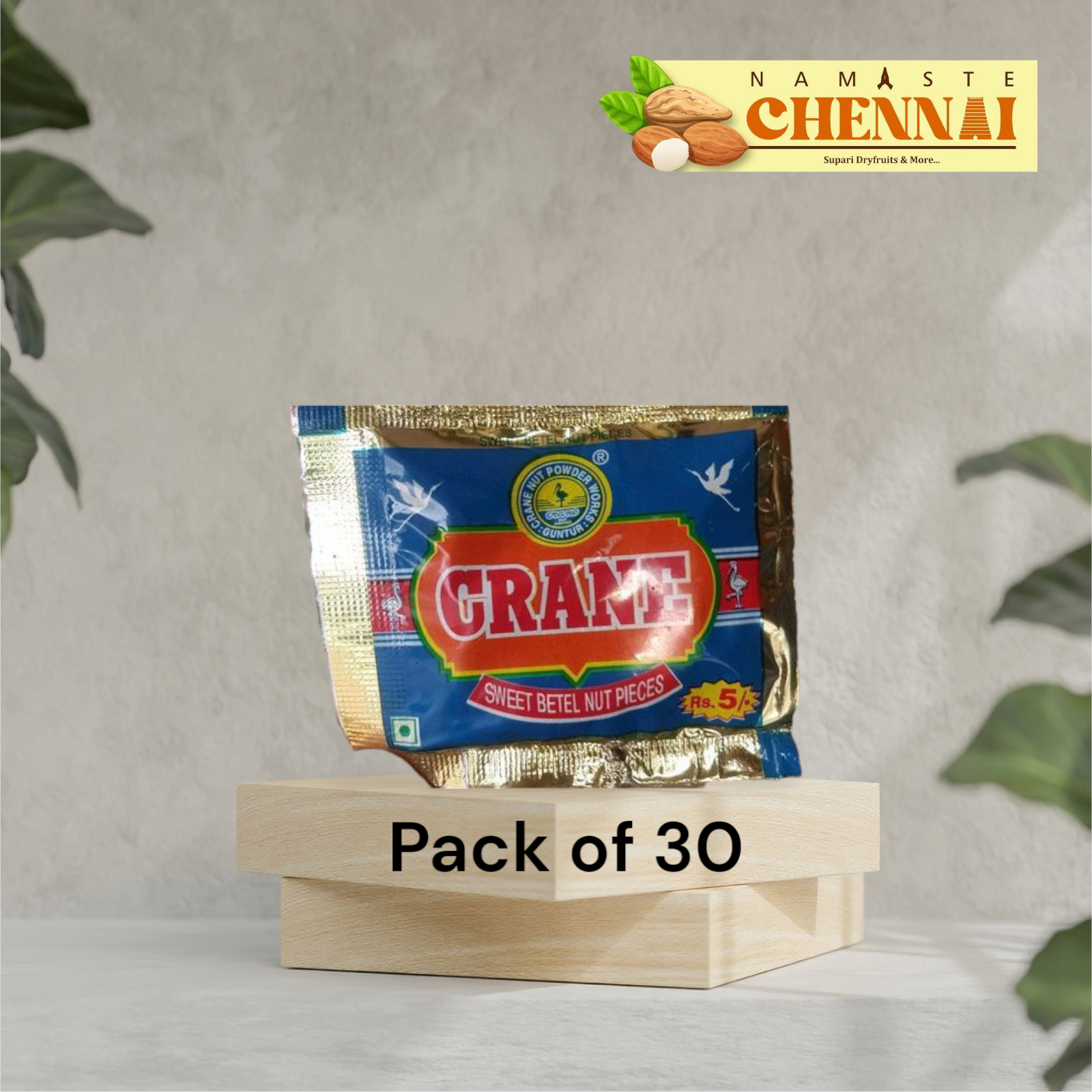 Crane Betel Nut Pieces - Sweet - Rs 5 Pouch (Pack of 30)