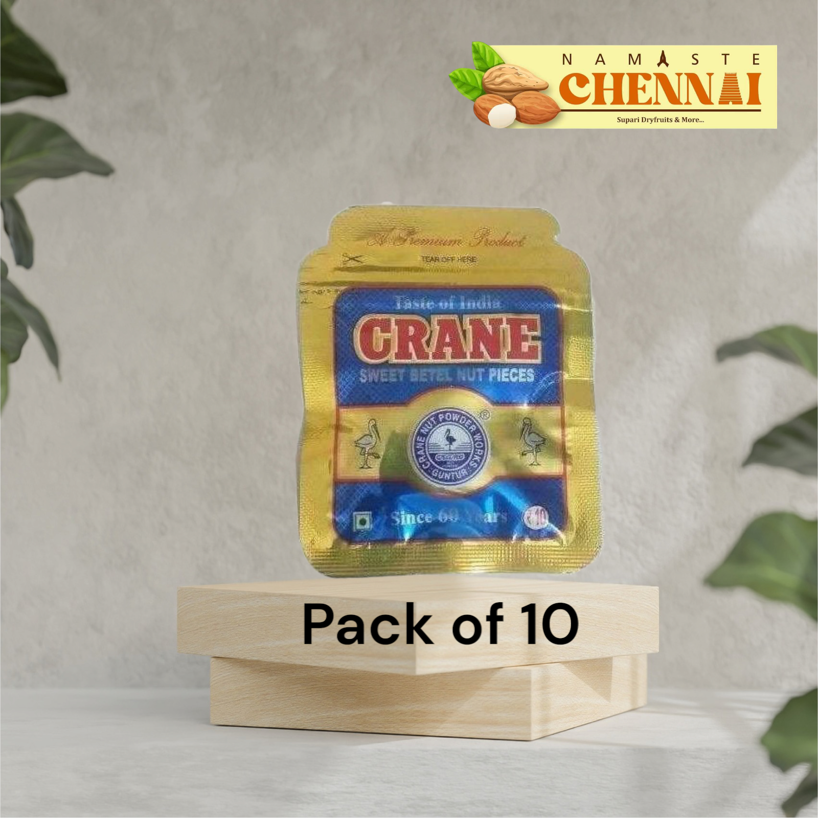 Crane Betel Nut Pieces - Sweet - Rs 10 Pouch (Pack of 10)