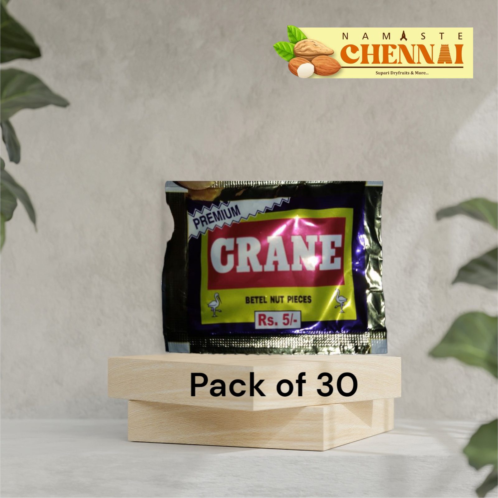 Crane Betel Nut Pieces - Rs 5 Pouch (Pack of 30)