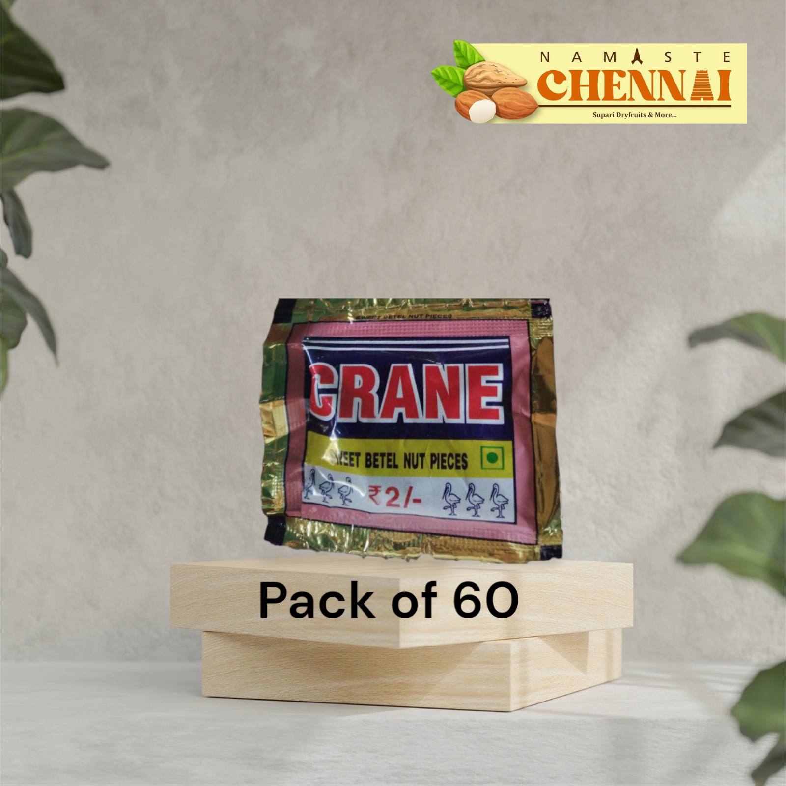 Crane Betel Nut Pieces - Sweet - Rs 2 Pouch (Pack of 60)